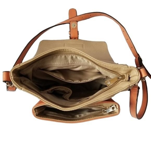 MMS Beige Orange Colorblock Color Contrast Shoulder Bag Crossbody Purse - Picture 6 of 7